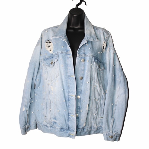 Free People Sunday Funday Pearl Denim Jacket - Picture 3 of 9